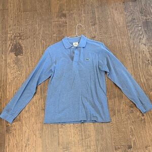 Lacoste Long Sleeve Heather Blue Polo with Croc Logo